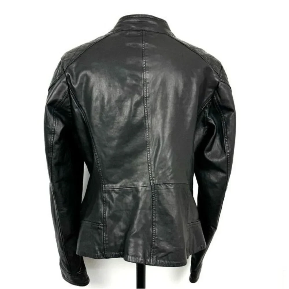 Bod & Christensen Diamond Quilted Shoulder Leather Moto Jacket Large - Picture 2 of 13